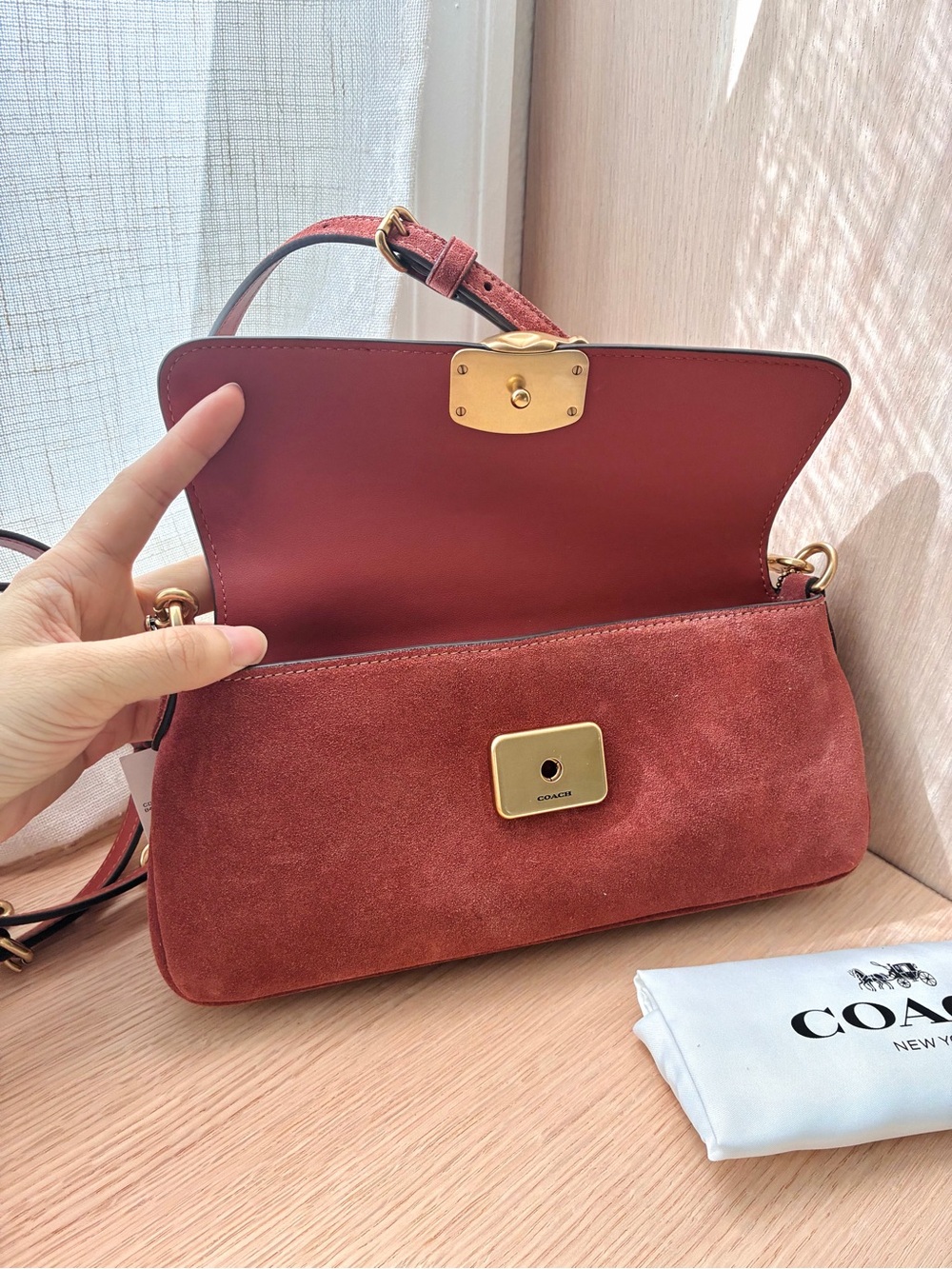 NWT🍑Coach Jet Shoulder Bag Clay Brown Suede CDZ74 Crossbody Dust Bag Gift Y2k - Picture 5 of 9